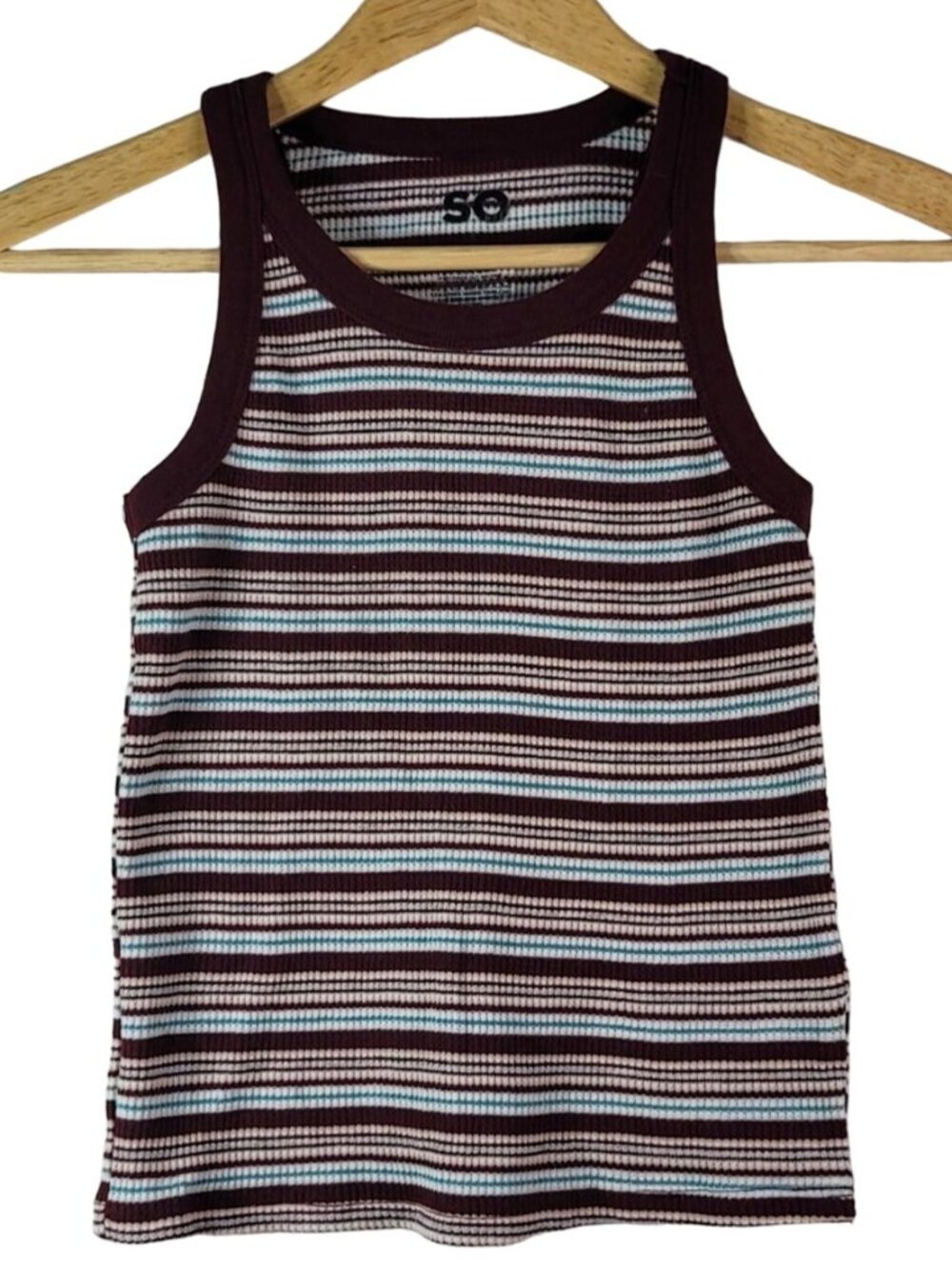 SO Girls Sleeveless Striped Tank Top Red Burgundy Small Round Neck Racerback